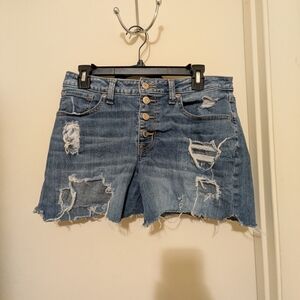 Maurices Mid-Rise Distressed Denim Shorts Size 10 Button Fly